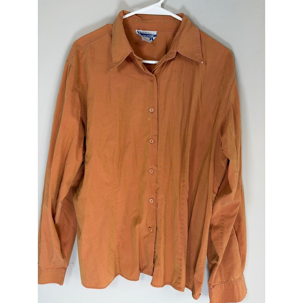 Vintage Pendleton Wmns 18 Burnt Orange 100% Cotton Button Down Shirt Pink Piping